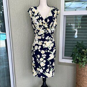 Polo by Ralph Lauren White and Yellow Sheath Midi Dress